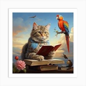 Cat Reading Book Art Print