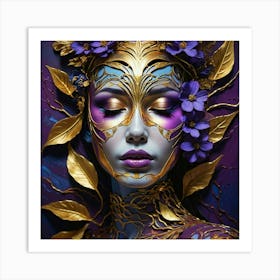 Woman With A Golden Mask Art Print