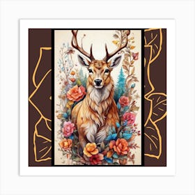 Deer With Flowers Art Print