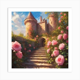 Castle Garden with Pink Roses 1 Art Print
