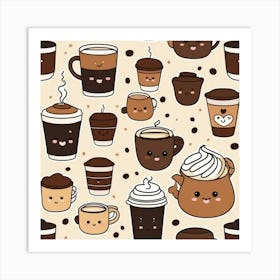 Kawaii Coffee Pattern 5 Art Print