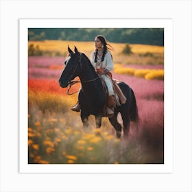Native American Woman Riding Horse Art Print