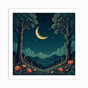 Moon And Forest Style William Morris2 Art Print (14) Art Print