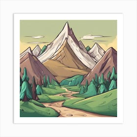 Cartoon Mountain Landscape 2 Art Print