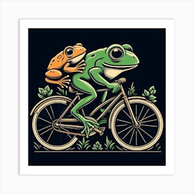 Frog And Frog Riding Bicycle Art Print