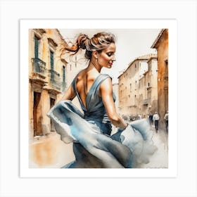 Watercolor Of A Bari Woman In Blue Dress Art Print