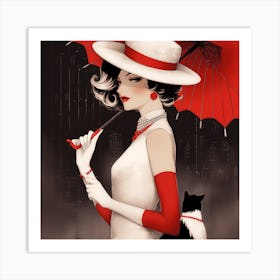 Lady In Red And White Art Print