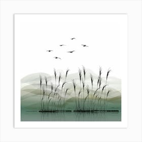 Reeds And Birds Art Print