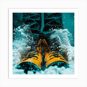 Yellow Boots In The Snow Art Print