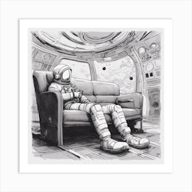 A Sofa In Cosmonaut Suit Wandering In Space 4 Art Print