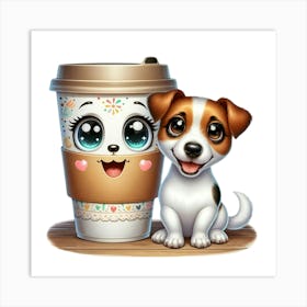 Cute Dog And Cup Of Coffee 2 Art Print