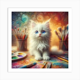 White Cat Painting 2 Art Print