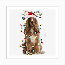 Santa English Cocker Spaniel Reindeer Light Christmas Art Print