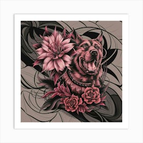 Dog With Flowers Art Print