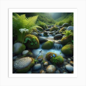 Dragonfly In The Stream Art Print