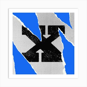 X Typography Collage Blue Square Art Print