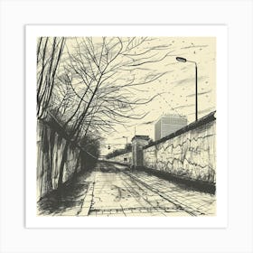 Berlin Wall Street Scene Sketch Art Print