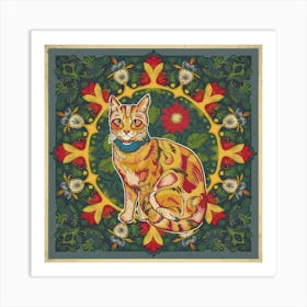 Cat In Floral Pattern Art Print