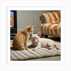 An Orange Kitten Stripes White Like Frosted Yogurt Against Its Feline Fur Nestles Peacefully Art Print