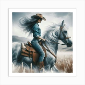 Cowgirl Riding Horse 2 Art Print