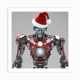 Robot With Santa Hat Art Print