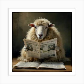 Leonardo Lightning Xl Watercolor Art A Sheep Sits Reading A Ne 1 Art Print