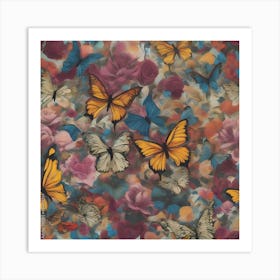 Butterflies And Roses Art Print