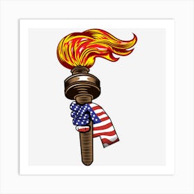 American Flag And Torch 4th Of July Patriotic Art Print