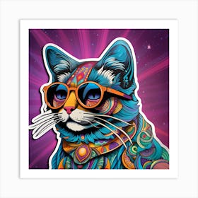 Psychedelic Cat Whimsical Psychedelic Bohemian Enlightenment Print 1 Art Print