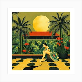 Woman Sitting In A Garden Art Print