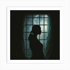 Silhouette Of A Woman At Night Art Print