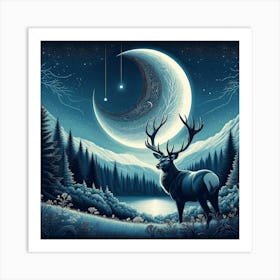 Deer In The Moonlight 1 Art Print