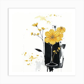 Yellow Flowers In A Glass Art Print