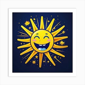 Lovely smiling sun on a blue gradient background 121 Art Print