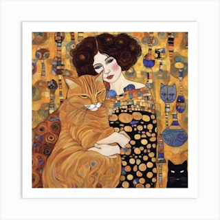 Lady With Fan and Cat, Vintage Gustav Klimt Art Print, All Purpose Des –  Arty Cats