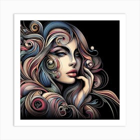 Colorful Girl With Curly Hair Art Print