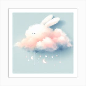 Bunny Cloud with Blue Background Art Print