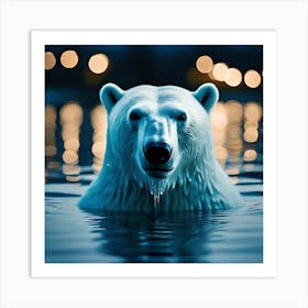 Bear Emerging from Illuminated Lake Art Print