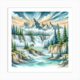 Pine Tree Valley Waterfall (Mystic Surrealism) Style B Art Print