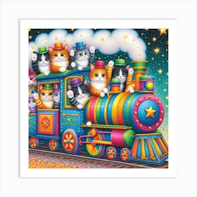 Steam Train with cats 3 Art Print