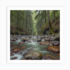 Rocky Creek In The Forest Art Print