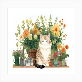 Cat With Flowers 1 Art Print