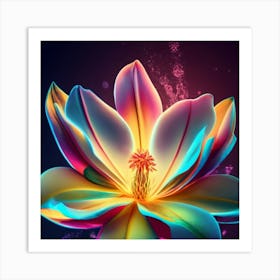 Silhouette of a fluorescent magnolia flower 6 Art Print