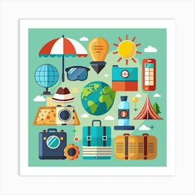 Flat Design Travel Icons 1 Art Print