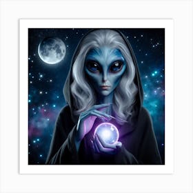 Alien Woman Holding A Crystal Ball Art Print