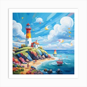 Lighthouse On The Beach 1 Art Print