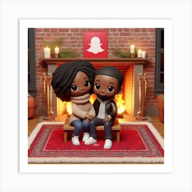 Sweet Couple In Front Of Fireplace Art Print