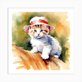 Cute Cat With Hat Painting (1) Art Print