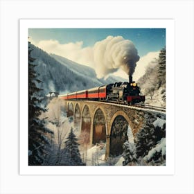 Firefly Vintage Winter Travel Poster Of A Steam Train On A Snowy Viaduct 79446 (2) Art Print