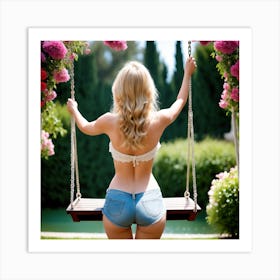 Swinging Girl In Shorts Art Print